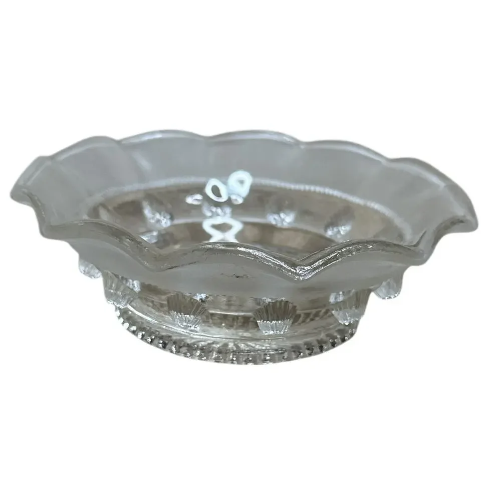 Vintage Pressed Clear Glass Candy Dish Flower Scalloped Edges Starburst